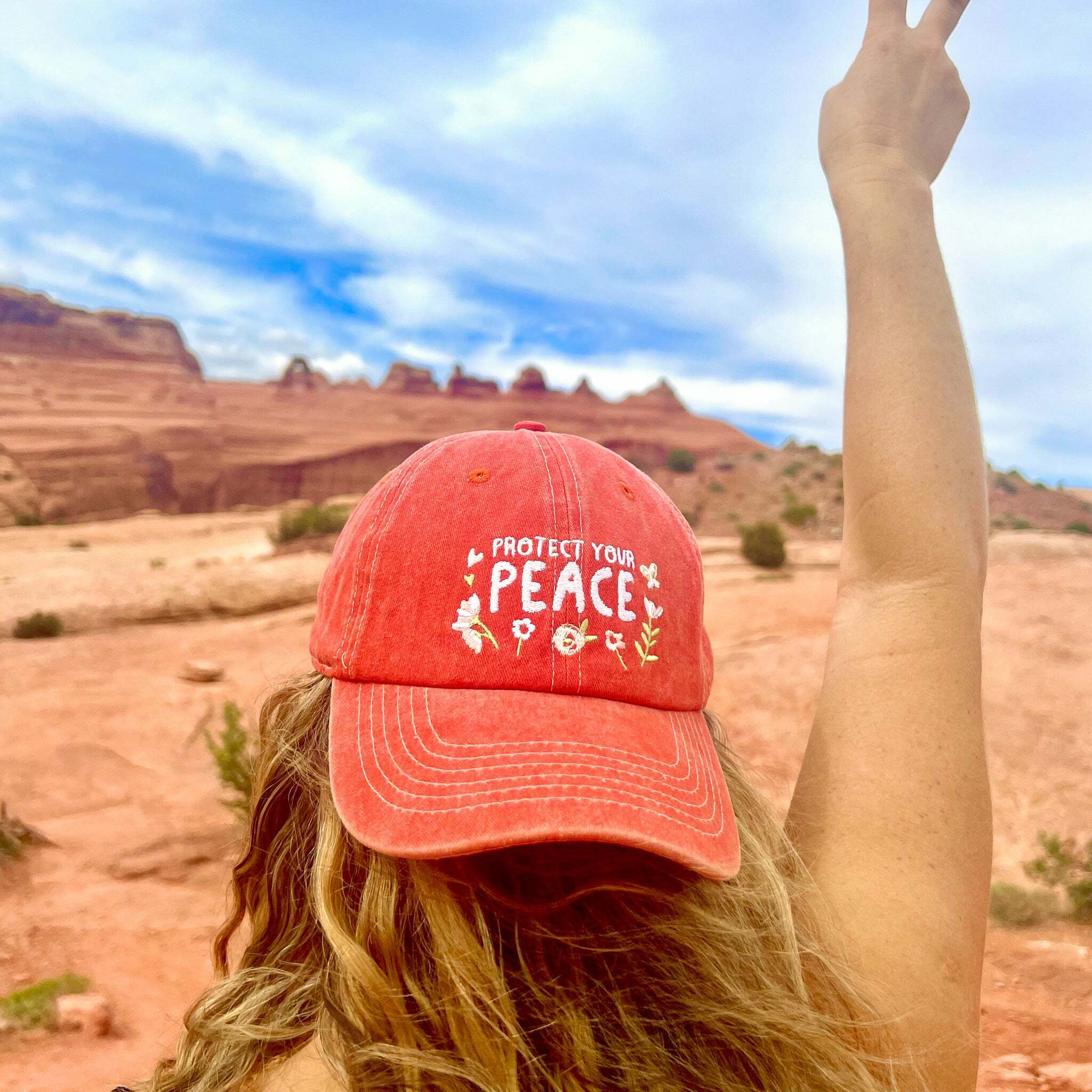 Protect-Your-Peace-Floral-Washed-Burnt-Orange-Red-Womens-Baseball-Cap-Daisy-Dunes-1